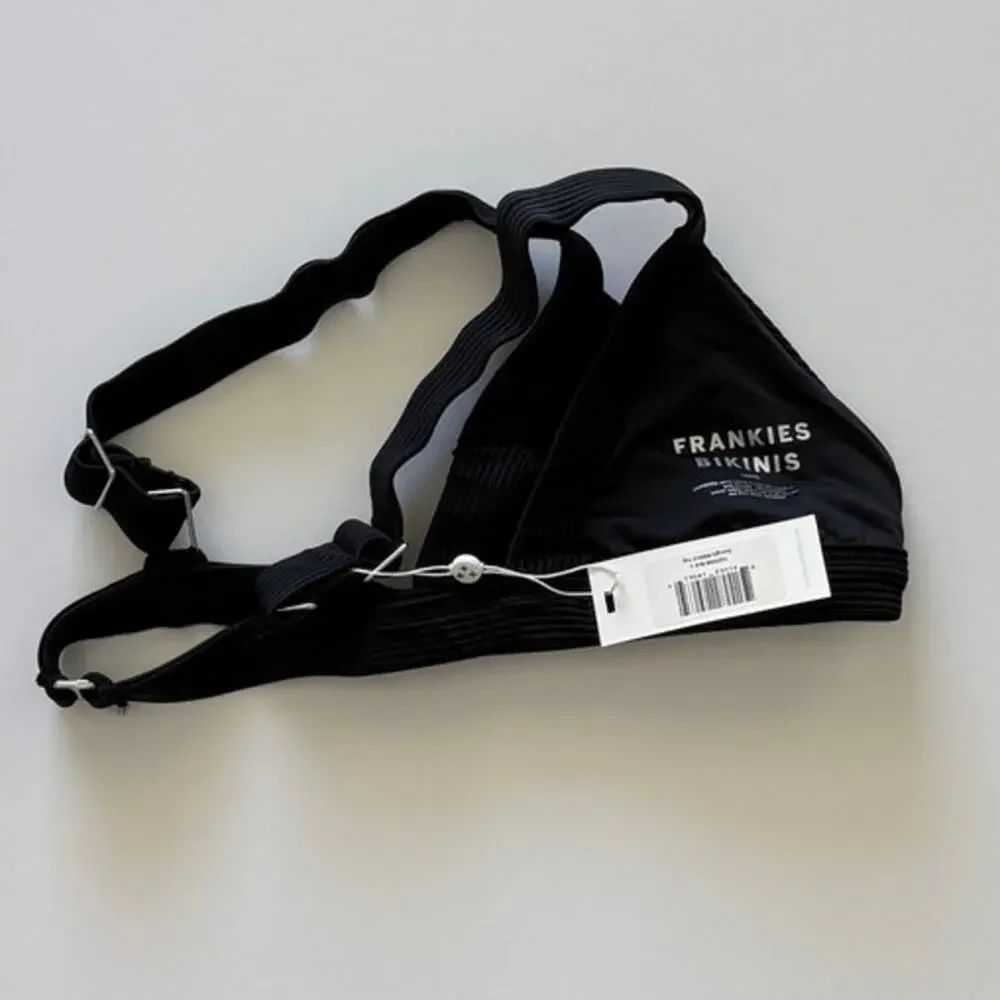 Frankies Bikinis Georgia Ribbed Bralette Bikini Top - Black - Large - NWT